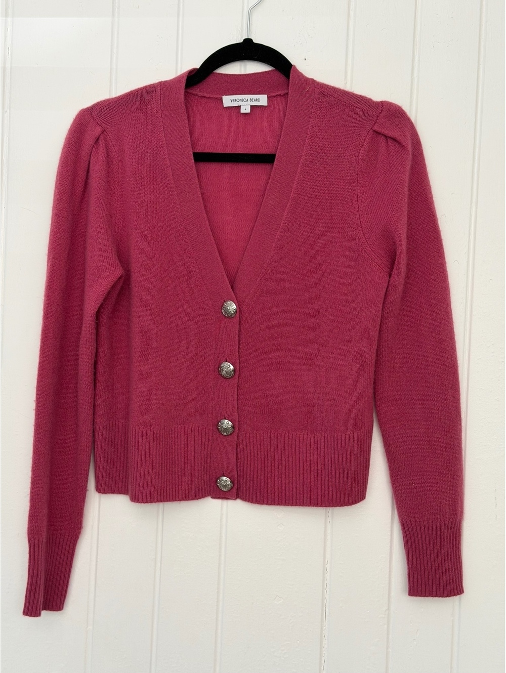 Veronica Beard 100% Cashmere Pink Mauve Button-Up Cardigan Sweater Size Small